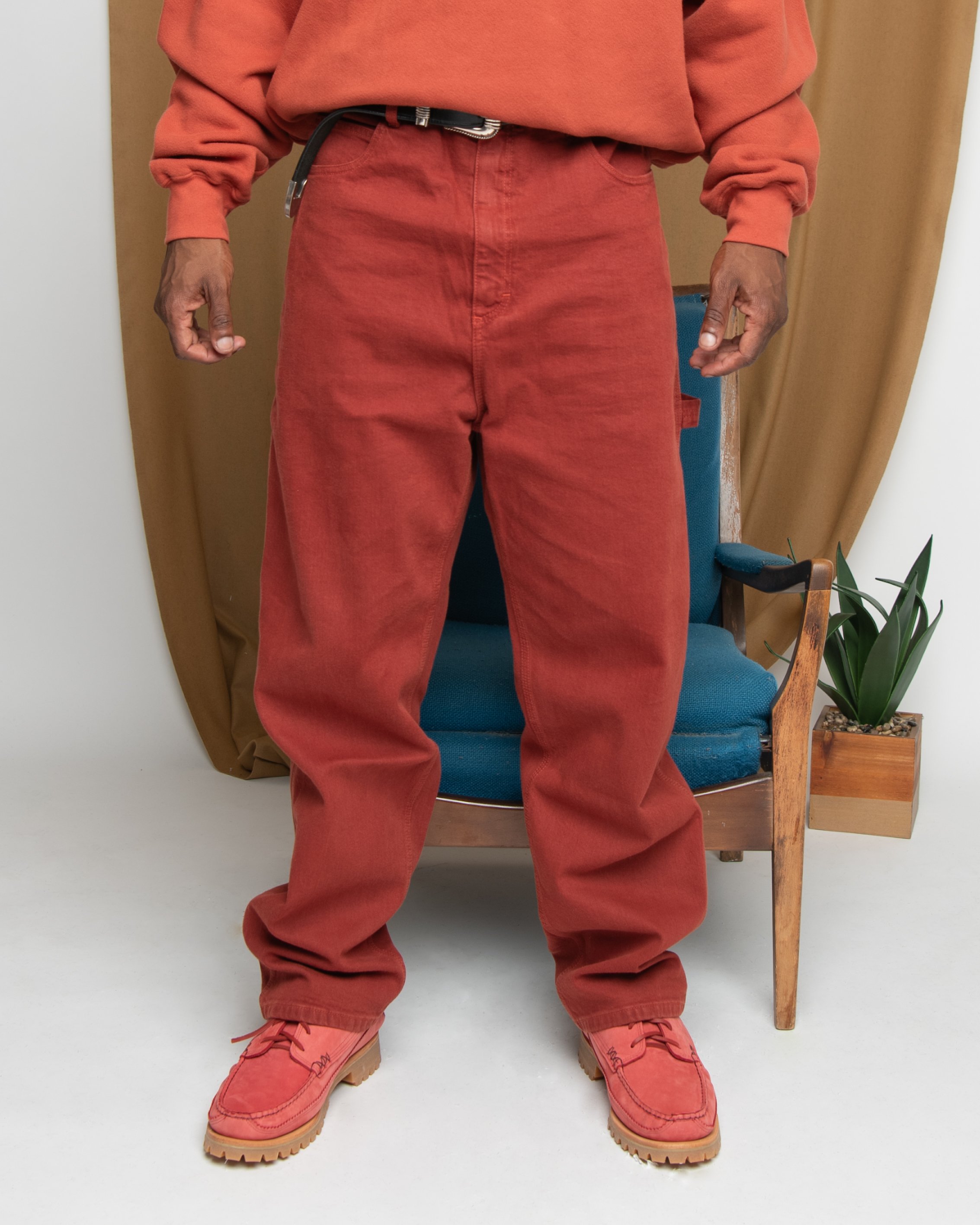 Drop Crotch Painter Pants - Cone Burnt Orange Denim — MONITALY Drop Crotch Painter Pants - Cone Burnt Orange Denim — MONITALY